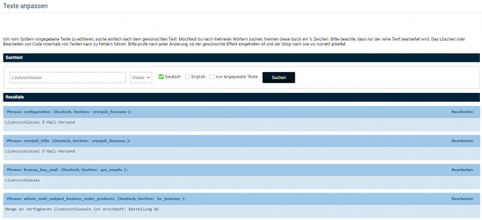 Modul Konfiguration - Texte