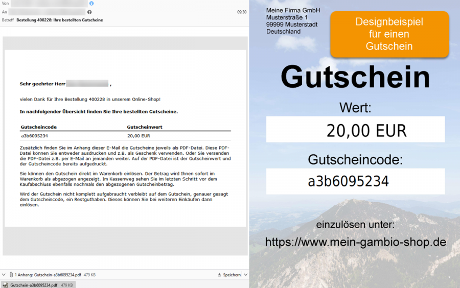 Gutschein-E-Mail an Kunden